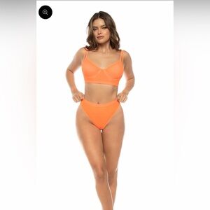 Sexy Hot Orange Mesh Underwire Top & High Waisted Panty Two Piece Set  L/XL NIB
